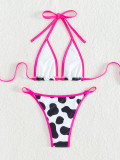 Women Halter Neck Bikini Black and White Cow Sexy Swimsuit Two Pieces