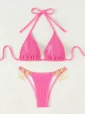 Women Strappy Solid Bikini Two Pieces