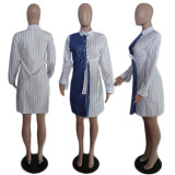 Women Contrast Color Long Sleeve Striped Shirt Dress