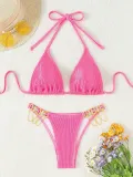 Women Strappy Solid Bikini Two Pieces