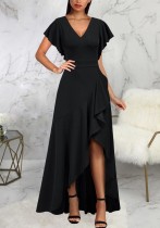 Women Sexy V Neck Irregular Ruffle Leaf Dress