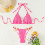 Women Strappy Solid Bikini Two Pieces