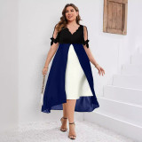 Spring And Summer Plus Size Women's V-Neck Patchwork Fake Two-Piece Irregular Half-Sleeve Dress
