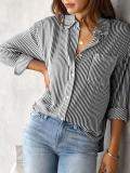 Women's Spring Striped Top Loose Casual Long Sleeve Shirt