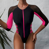 Women's One Piece Color Block Tight Fitting Slim Fit Beach Swimsuit
