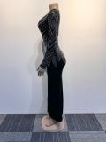 Sexy Slim Beaded V-Neck Slim Slit Bodycon Dress