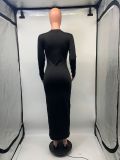 Fashion Letter Printed Long-Sleeved Slim Bodycon Dress