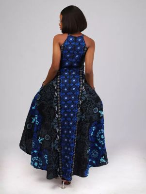 Women Sleeveless Straps Round Neck Pocket Print Dress