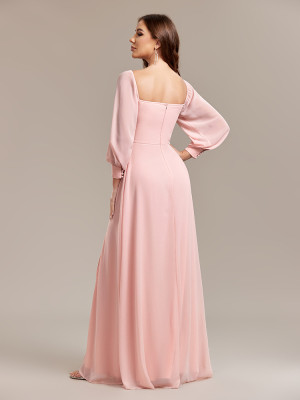 Women Elegant Strapless Long Sleeve Zip Slit Dress