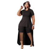 Plus Size Women Casual Solid Top and Shorts Casual Two-piece Set