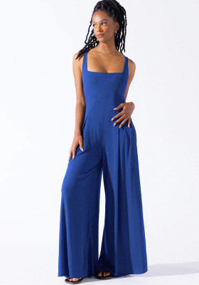 Women Casual Knitting Sexy Suspender Wide Leg Jumpsuit