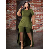 Plus Size Women Casual Solid Top and Shorts Casual Two-piece Set