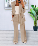 Fashionable Casual Solid Color Blazer Trousers Career Two Piece Suit