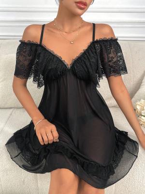 Erotic Lingerie Sexy Strap Off Shoulder See-Through Lacemesh Nightdress