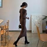 Women sexy hollow long-sleeved Top and slit suspender dress two-piece set