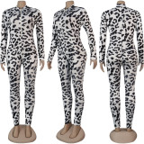 Sexy Women's Print Long Sleeve Tight Fitting Jumpsuit