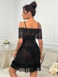 Erotic Lingerie Sexy Strap Off Shoulder See-Through Lacemesh Nightdress