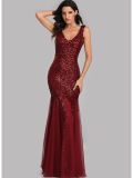 Women Sequin Red Sexy Mermaid Formal Party Evening Dress