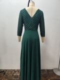 Women chiffon V-neck sequin Patchwork long-sleeved Evening dress