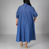 Spring Plus Size Women Denim Shirt Dress