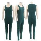 Women Solid Stretch Sleeveless Sexy Round Neck Jumpsuit