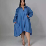 Spring Plus Size Women Denim Shirt Dress