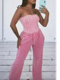 Women Strapless Top and Drawstring Wide Leg Pants Two-piece Set