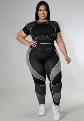 Plus Size Women's Sports Tight Fitting Yoga Two Piece Pants Set