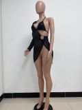 Skirt Summer Women's Sequin Bra Long Sleeve Low Back Dress Nightclub Two Piece Set