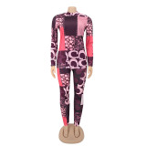 Printed Women's High Neck Long Sleeve Casual Two Piece Pants Set