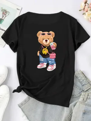 Plus Size Women's Fashion Style Trendy Pattern Print Short Sleeve T-Shirt