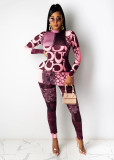 Printed Women's High Neck Long Sleeve Casual Two Piece Pants Set