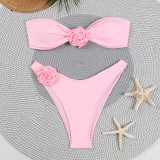 Fashion Trendy Flower Strapless Two Pieces Triangle Sexy Bikini Swimsuit