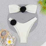 Fashion Trendy Flower Strapless Two Pieces Triangle Sexy Bikini Swimsuit