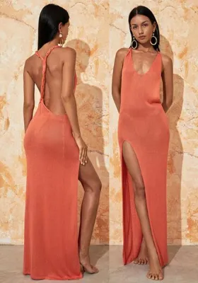 Women's Solid Color Sexy Knitting Holidays Beach Dress Sun Protection Cover-Up Clothing