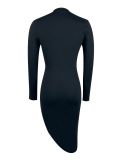 Fashionable Women's Nightclub Slim Solid Color Fashionable Long Sleeve Slit Irregular Long Dress