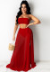 Women Red Bra Wrap Swimwear Mesh Skirt Two-piece Set