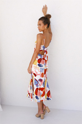 Women Summer Sleeveless Printed Beach Bohemian Strap Dress