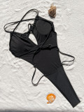 Women Solid Bikini Backless One-piece Swimwear
