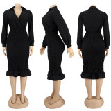 Women v-neck long sleeve dress