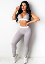 Women Solid Sling Elastic Casual Sports Two-piece Set