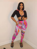 Women Sexy Top and Printed Pants Two-piece Set