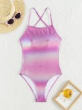 Women's Solid Color Cross Strap Low Back One Piece Swimsuit