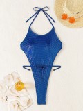 Sexy Solid Color Low Back One-Piece Women's Swimsuit