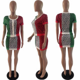 Women's Fashion Print Casual Short Sleeve Two Piece Skirt Set
