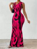 Spring Printed Sleeveless Women's Slim Long Dress