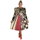 Africa Plus Size Women's Pleated Printed Skirt Long Sleeve Top Two Piece Set