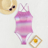 Women's Solid Color Cross Strap Low Back One Piece Swimsuit