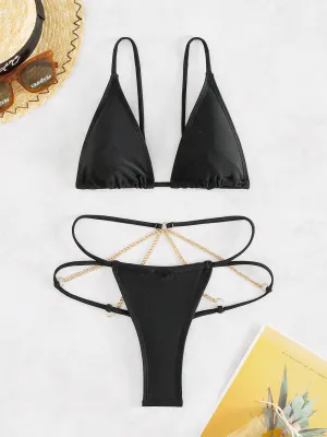 Women's Chain Strap Sexy Two Piece Bikini Swimwear Set