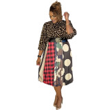 Africa Plus Size Women's Pleated Printed Skirt Long Sleeve Top Two Piece Set